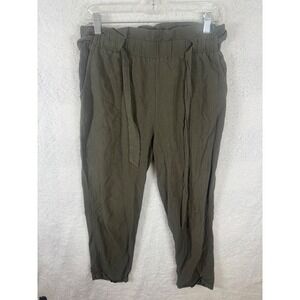Kendall & Kylie Olive Green Linen Blend Paper Bag Waist‎ Crop Pants Large
